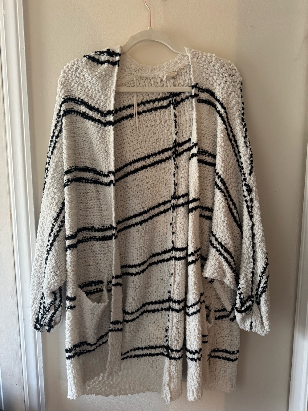 Sienna Sky Cream and Black Striped Open-Front Cardigan
